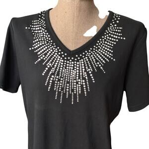 New Quacker Factory Top Women's Size Small Black Beaded Short Sleeve T-Shirt NWT